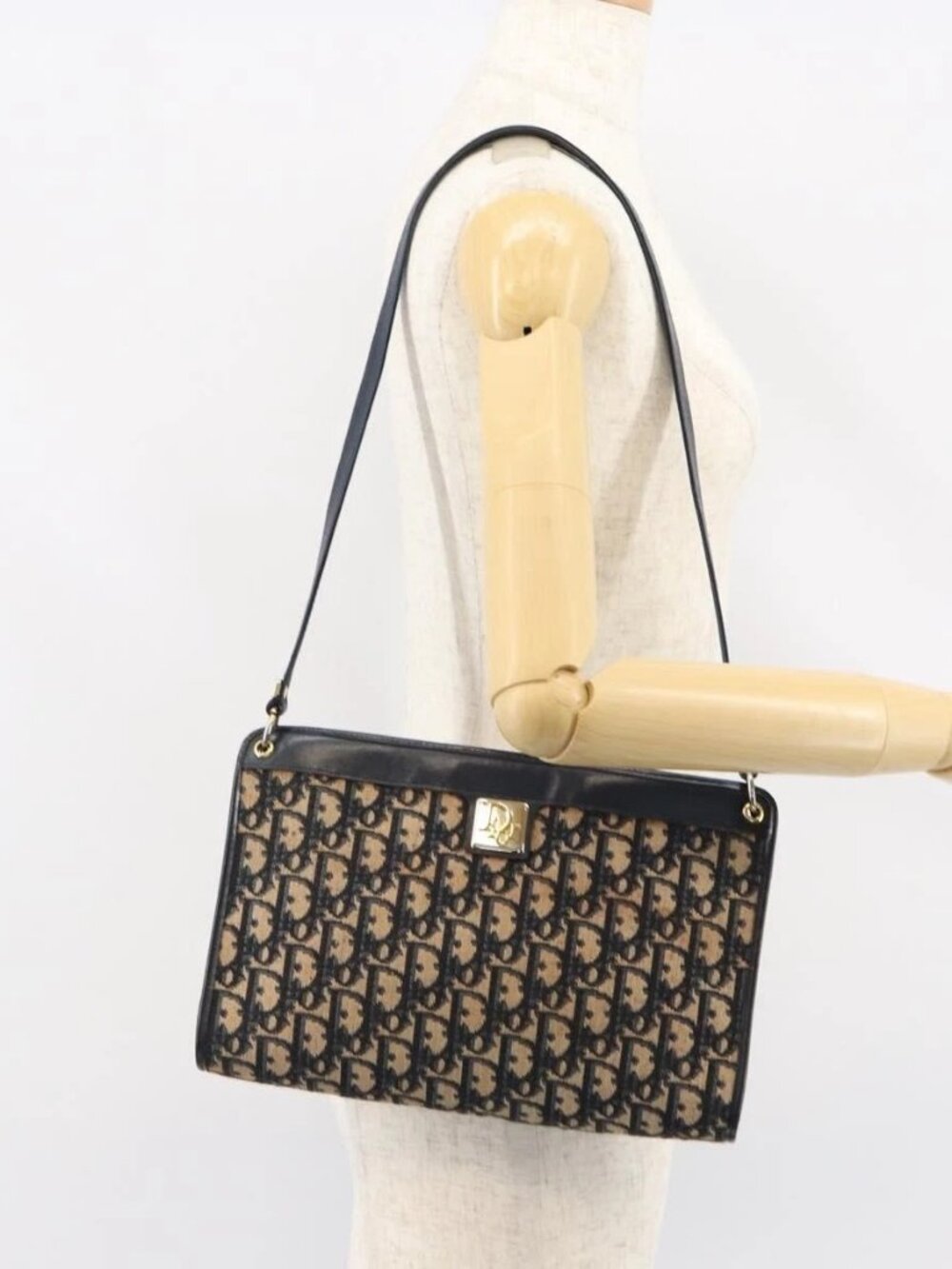 Christian Dior Trotter Canvas Shoulder Bag Navy
